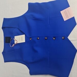 Alex Marie Brooke Button Front Tailored Easy Care Vest: Pool Blue: Size-12